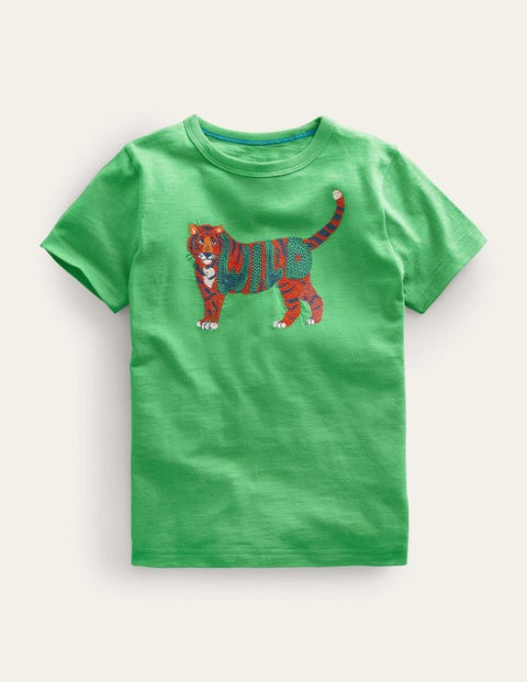 Animal Printed Cotton T-Shirt Green Girls Boden