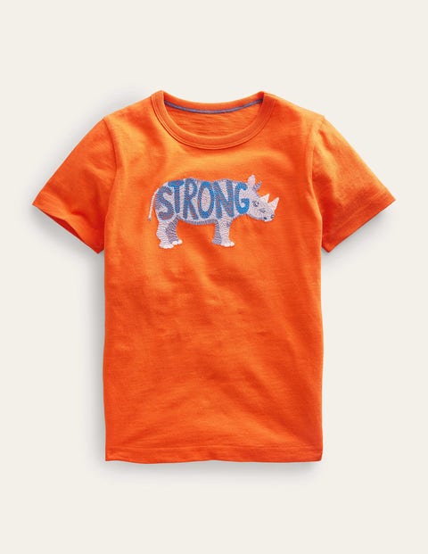 Animal Printed Cotton T-Shirt Orange Girls Boden