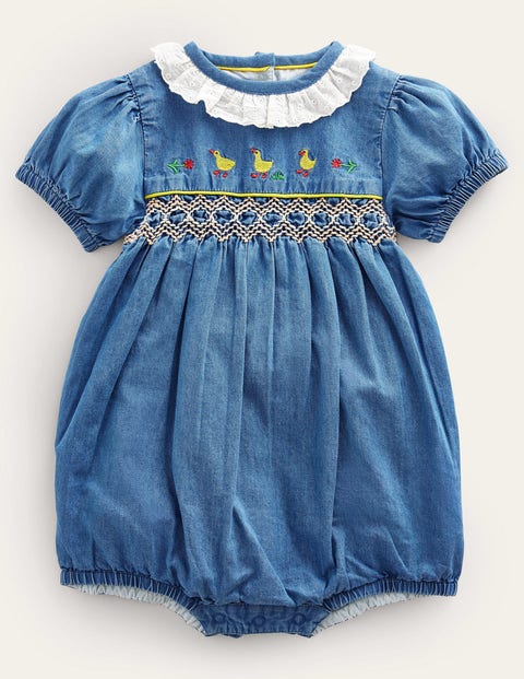 Woven Smocked Romper Blue Girls Boden