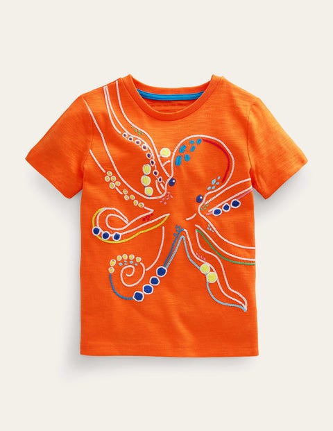 Chain Stitch T-shirt Orange Girls Boden