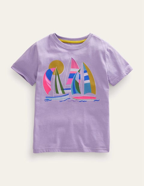Graphic-Print Cotton T-Shirt Purple Girls Boden