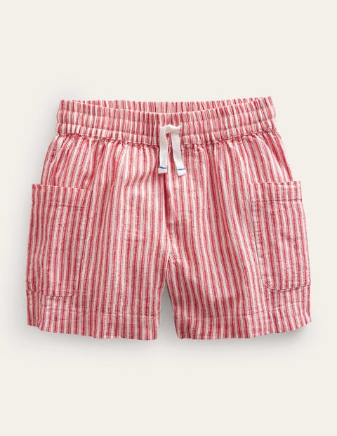 Shorts mit Taschen Jungen Boden, Erdbeerkuchenrot, Feine Streifen