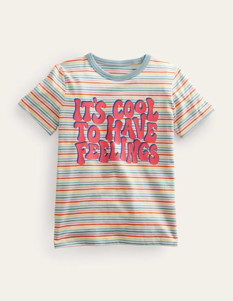 Stripy Slogan T-shirt Rainbow Girls Boden