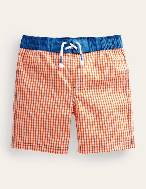 Johnnie B Kids' Board Shorts Coral And Ivory Gingham Boys Boden
