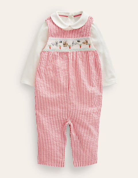 Smocked Dungaree Set Ivory Girls Boden