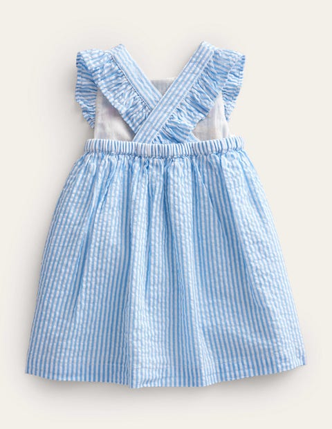 Woven Pinnie Dress - Ivory/Blue Ticking Bunny | Boden US