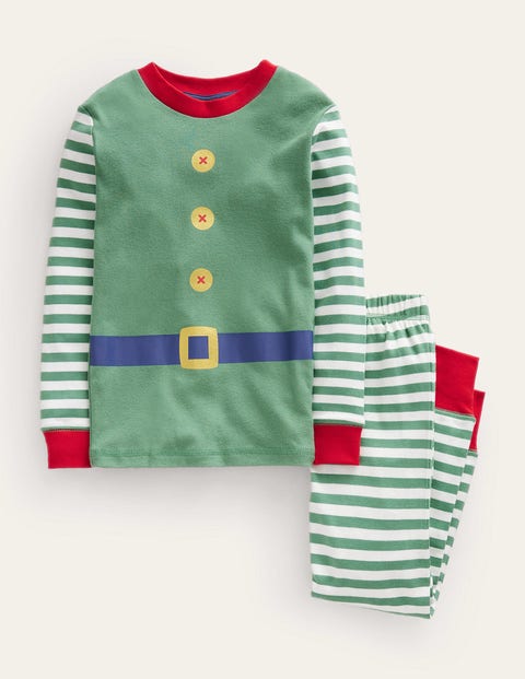 Snug Single Long John Pyjamas Green Christmas Boden