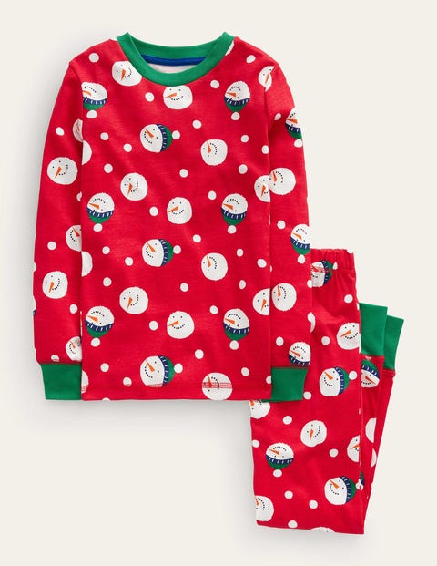 Mini Boden Snug Single Long John Pyjamas Rockabilly Red Snowman Spot Christmas Boden