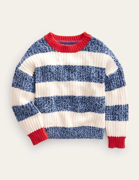 Mini Boden Kids' Ribbed Stripe Sweater Navy Twist/ecru Marl Boys Boden
