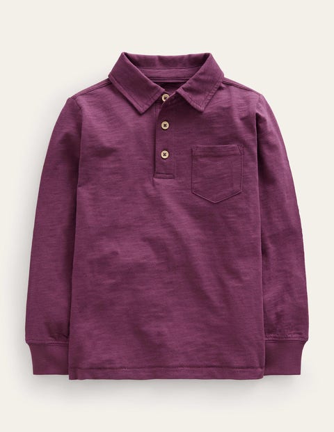 Slubbed Long Sleeve Polo Shirt Berry Boden AU