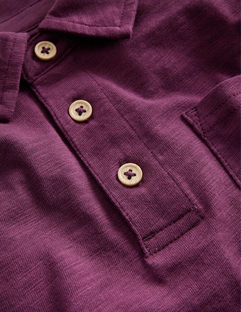 Slubbed Long-Sleeve Polo Shirt - Berry | Boden US