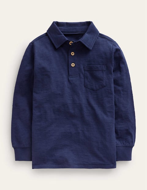 Slubbed Long-Sleeve Polo Shirt Blue Boys Boden