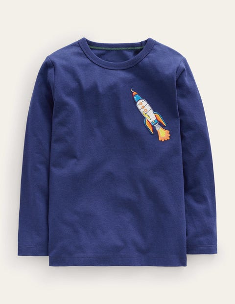 Rocket Logo T-shirt Navy Girls Boden