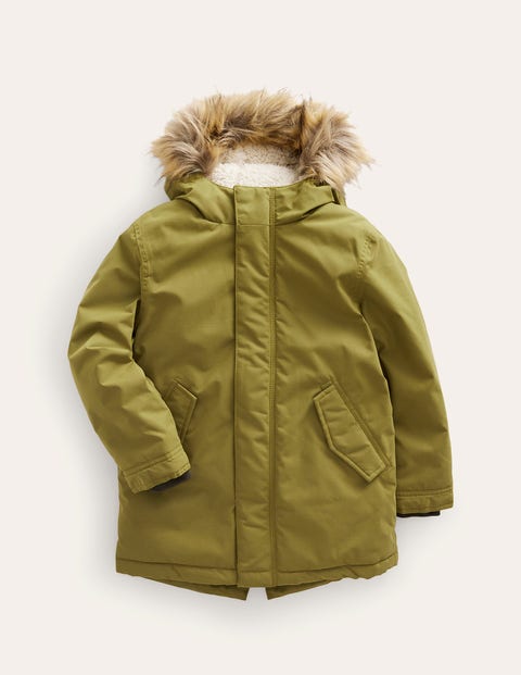 Authentic Waterproof Parka Green Olive Girls Boden, Green Olive