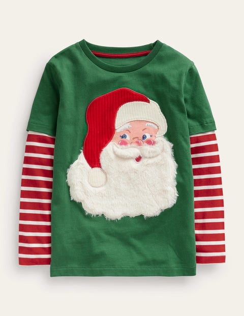 Mock Sleeve Santa T-shirt Green Girls Boden