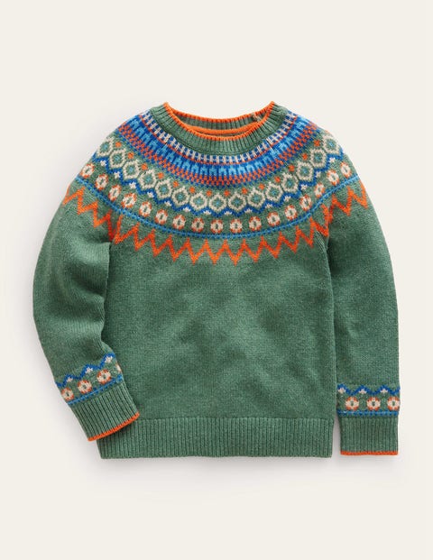 Graphic Fair Isle Jumper Green Girls Boden