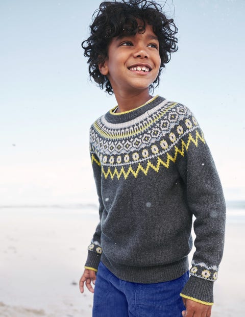 Graphic Fair Isle Sweater - Charcoal Marl | Boden US