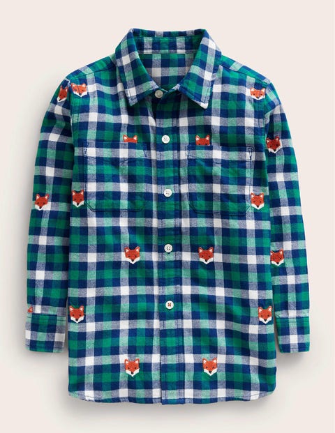 Embroidered Flannel Shirt - Gingham Fox | Boden UK
