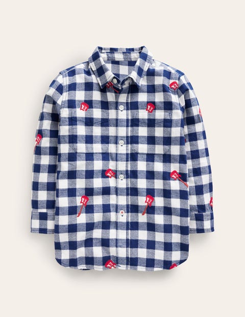Embroidered Flannel Shirt Blue Boys Boden