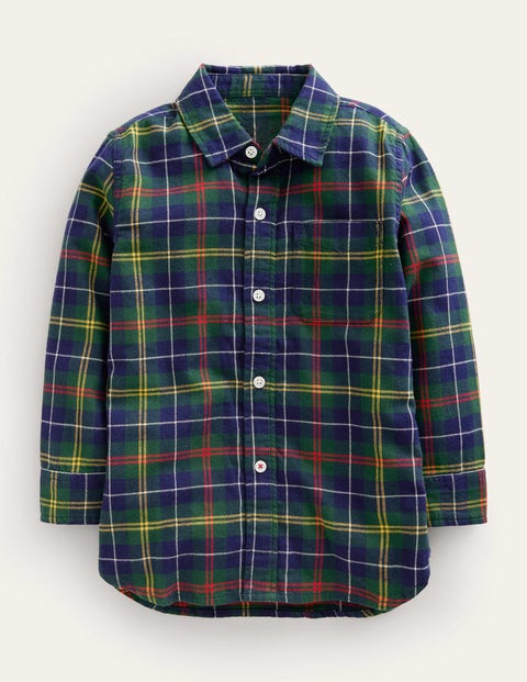 Mini Boden Kids' Brushed Flannel Shirt Green / Navy / Yellow Check Boys Boden