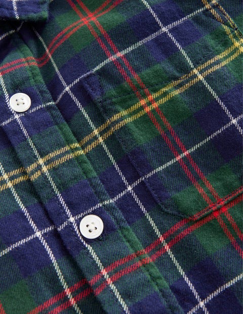 Brushed Flannel Shirt - Green / Navy / Yellow Check | Boden US