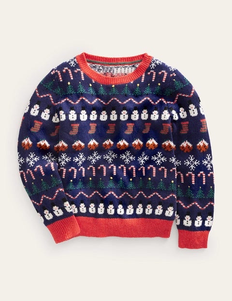 Boden Kids' All Over Christmas Fairisle Sand Girls  In College Navy