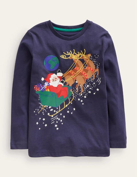 Sleigh T-shirt Navy Girls Boden