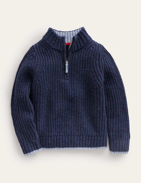 Boden Kids' Chunky Half Zip Jumper Navy Neps Boys