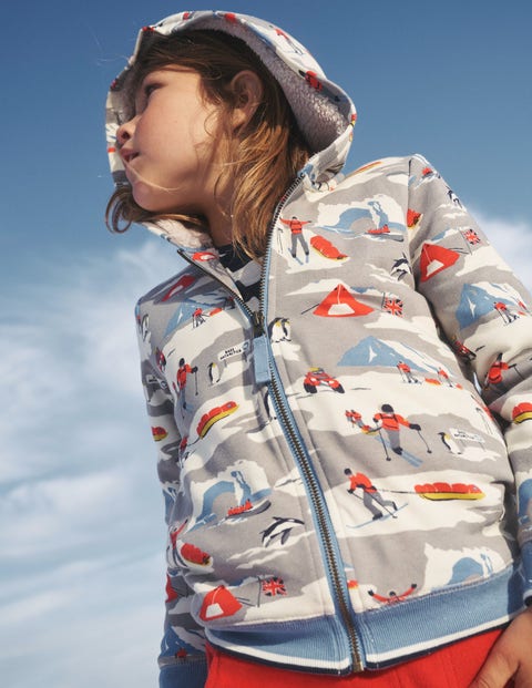 Printed Shaggy-Lined Hoodie - Grey Arctic Explorer