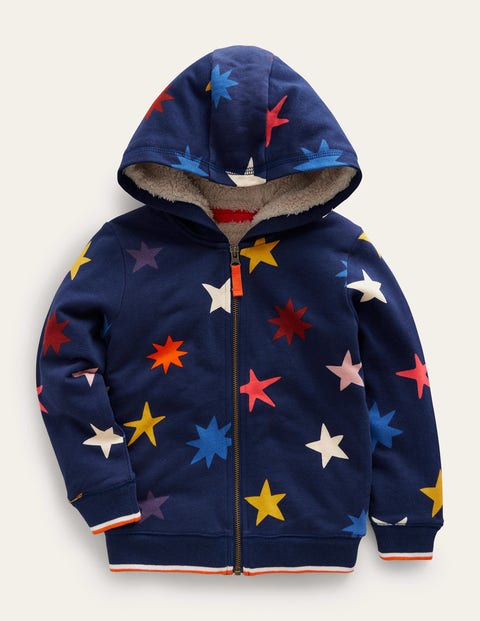 Shaggy-Lined Printed Hoodie College Navy Star Girls Boden, College Navy Star
