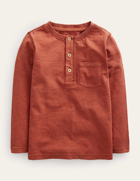 Mini Boden Kids' Long Sleeve Henley T-shirt Red Girls Boden