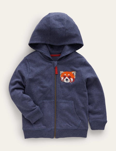 Animal Zip-Through Hoodie Blue Marl Panda Girls Boden, Blue Marl Panda