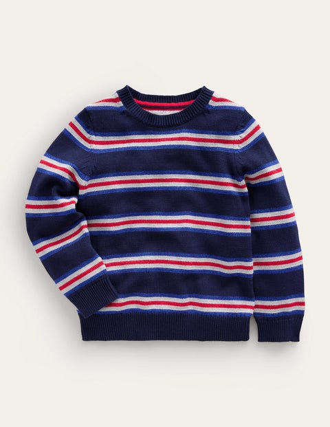 Boden Kids' Sparkle Stripe Jumper French Navy Stripe Boys