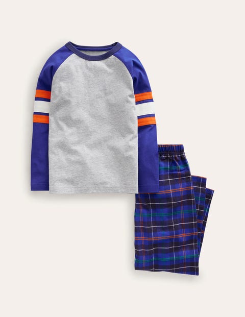 Kuscheliges, gebürstetes Pyjama-Set Jungen Boden, Blau/Orange Karo