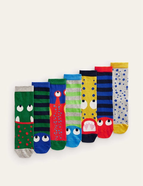 Mini Boden Kids' Socks 7 Pack Monsters Boys Boden