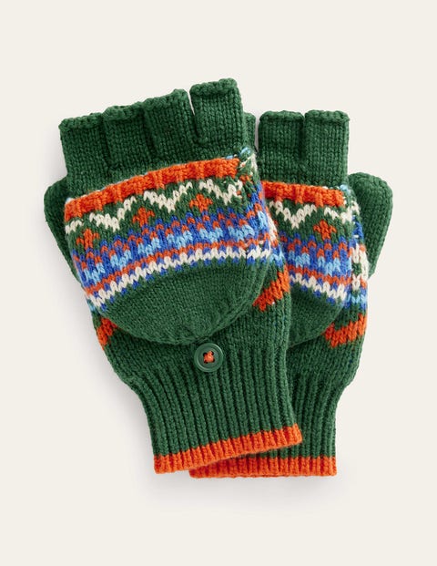 Fair Isle Knitted Mittens Green Girls Boden