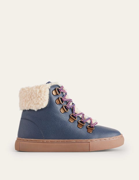 Cosy Leather Lace Up Boots Blue Girls Boden