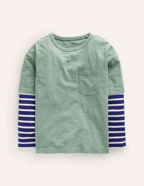 Mini Boden Kids' Layered Long-sleeve T-shirt Green Smoke Boys Boden