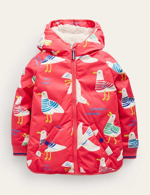 Sherpa Lined Anorak Jam Red Seagulls Girls Boden, Jam Red Seagulls