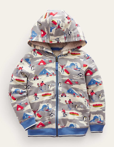 Shaggy-Lined Printed Hoodie Grey Arctic Explorer Girls Boden, Grey Arctic Explorer