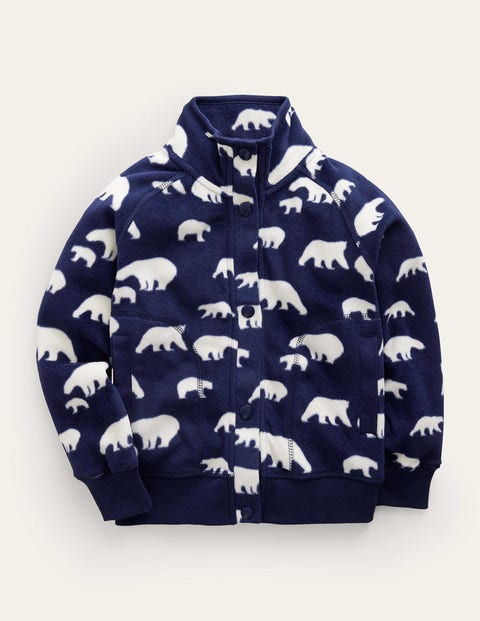 Mini Boden Kids' Cosy Fleece Jacket Navy Polar Bears Girls Boden