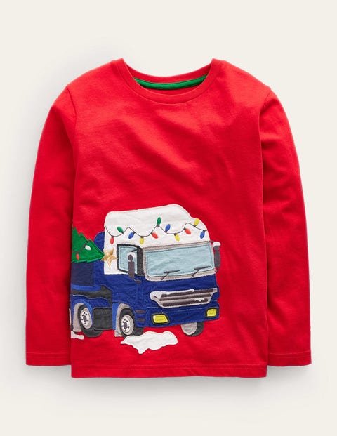 Truck Applique T-shirt Red Girls Boden