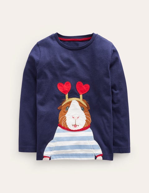 Mini Boden Kids' Guinea Pig Logo Top Magazine Blue Guinea Pig Girls Boden