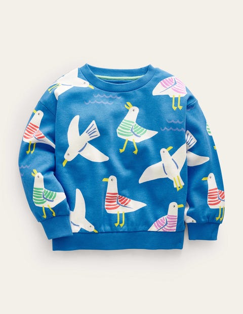 Superweiches, bedrucktes Sweatshirt Mädchen Boden, Directoire Blau Möwen