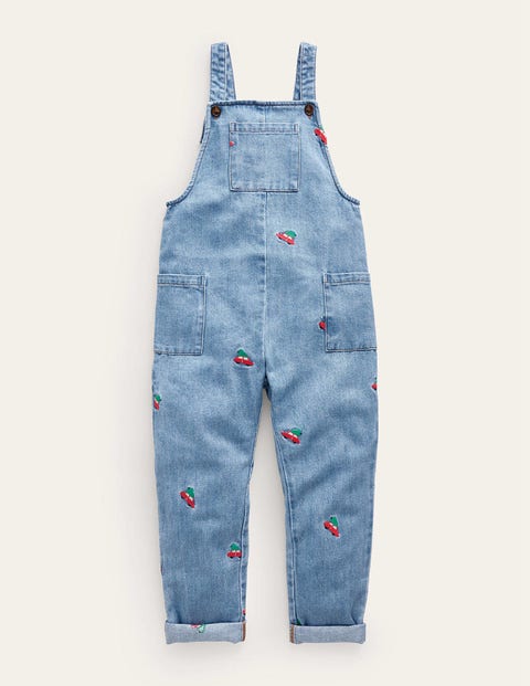 Mini Boden Embroidered Denim Dungarees Red Festive Car Baby Boden