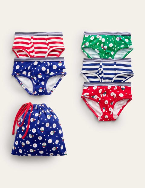 Mini Boden Kids' Underwear 5 Pack Multi Snowman Boys Boden