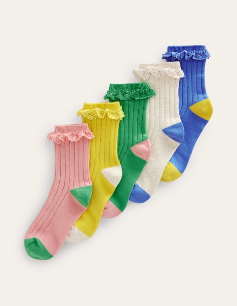 5 paires de chaussettes côtelées à volants - Pastel multi