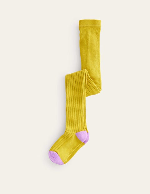 Mini Boden Kids' Ribbed Tights Oil Yellow Girls Boden