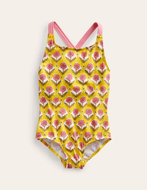 Cross-back Printed Swimsuit Yellow Girls Boden