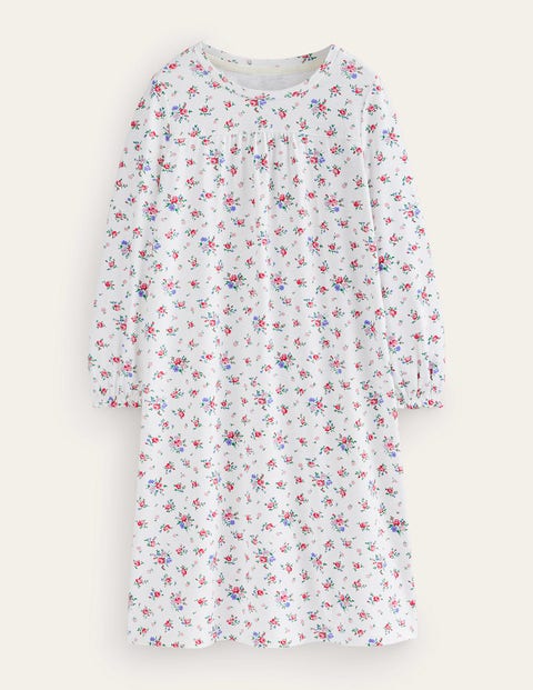 Mini Boden Printed Long-sleeved Nightie Ivory Floral Christmas Boden